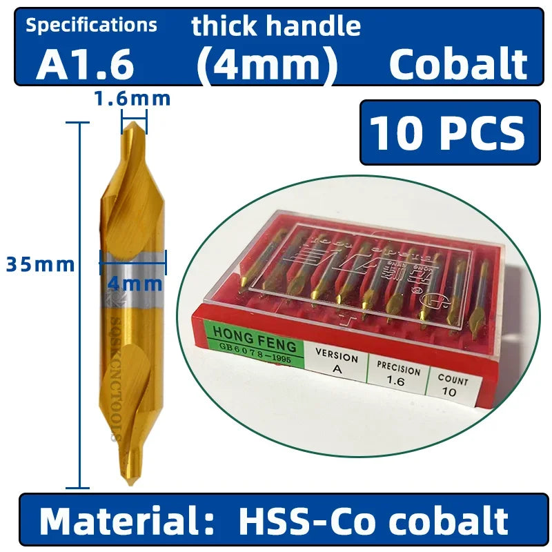 HSS Combined Center Drills Ti-Coated 60 Degree Countersinks Angle Bit Set 6pcs 1.0-5mm Metal Centering Dril Bit Lathe W6542 M35