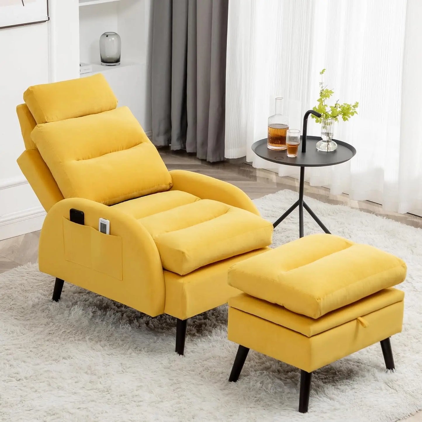 Accent Chair with Ottoman, Comfy Reading Chair and Ottoman Set, Modern Oversized Velvet Lounge Armchair with, Customized