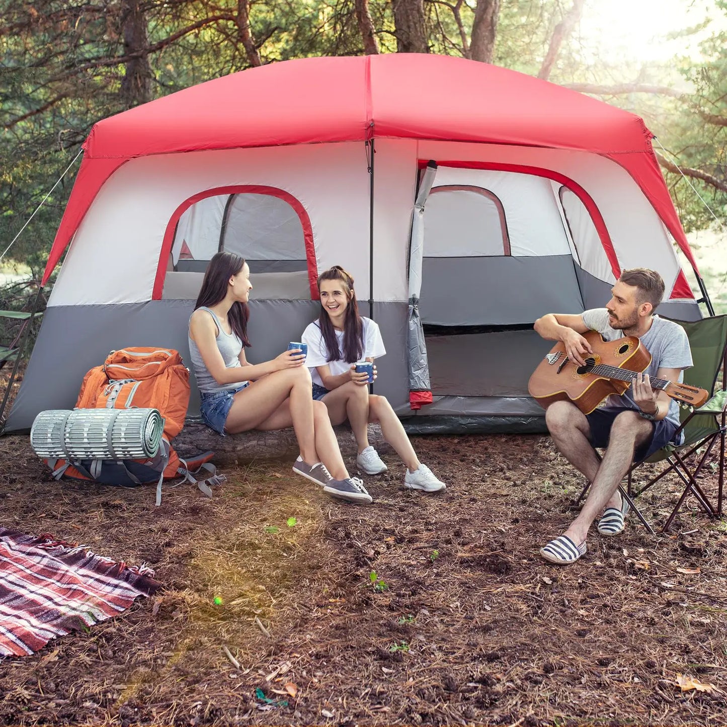 Durable Polyester Cabin Tent With Fiberglass Poles Shelter