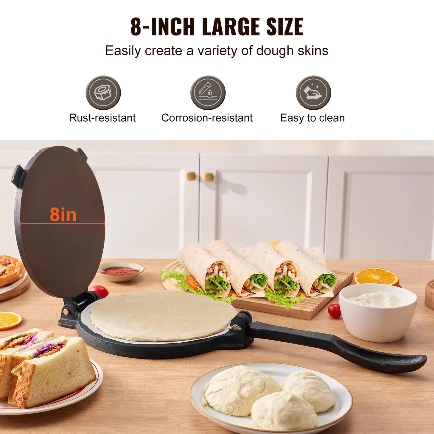 Heavy Duty Cast Iron Tortilla Press for Perfect Dough