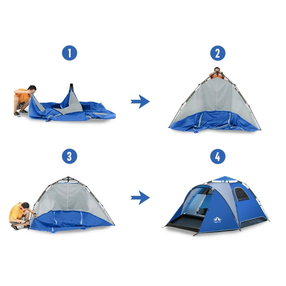 Night Cat Pop Up Tent 2-3 Persons Instant Set Up Tent with Footprint Tarp & Porch, Automatic Double Layer Waterproof Camping Tent with Rainfly