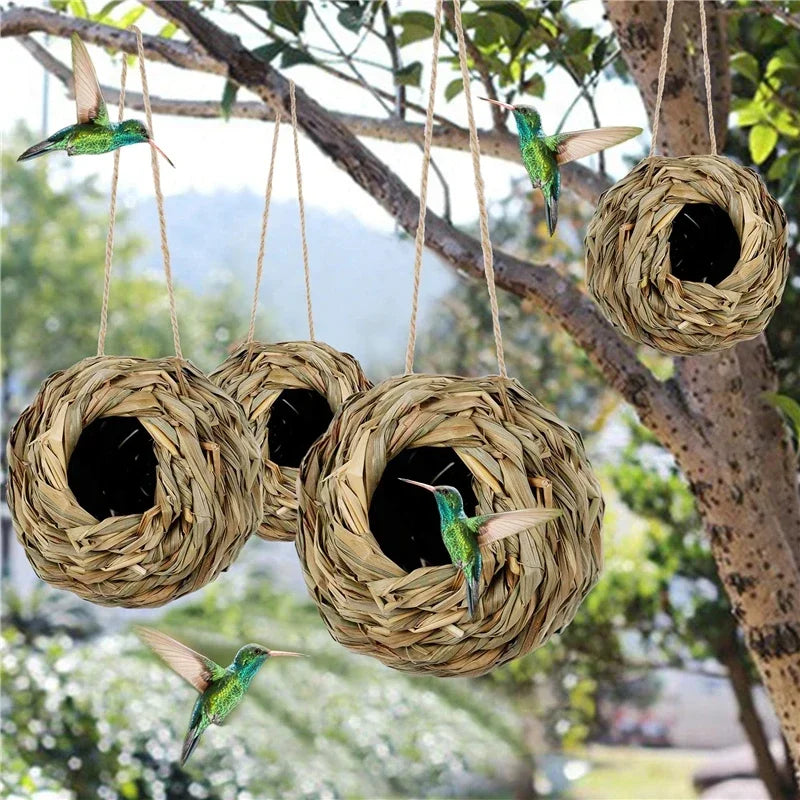 2024 New Birds Nest Bird Cage Grass Egg Cage Bird House Outdoor Decorative Weaved Hanging Parrot Nest Houses Pet Bedroom