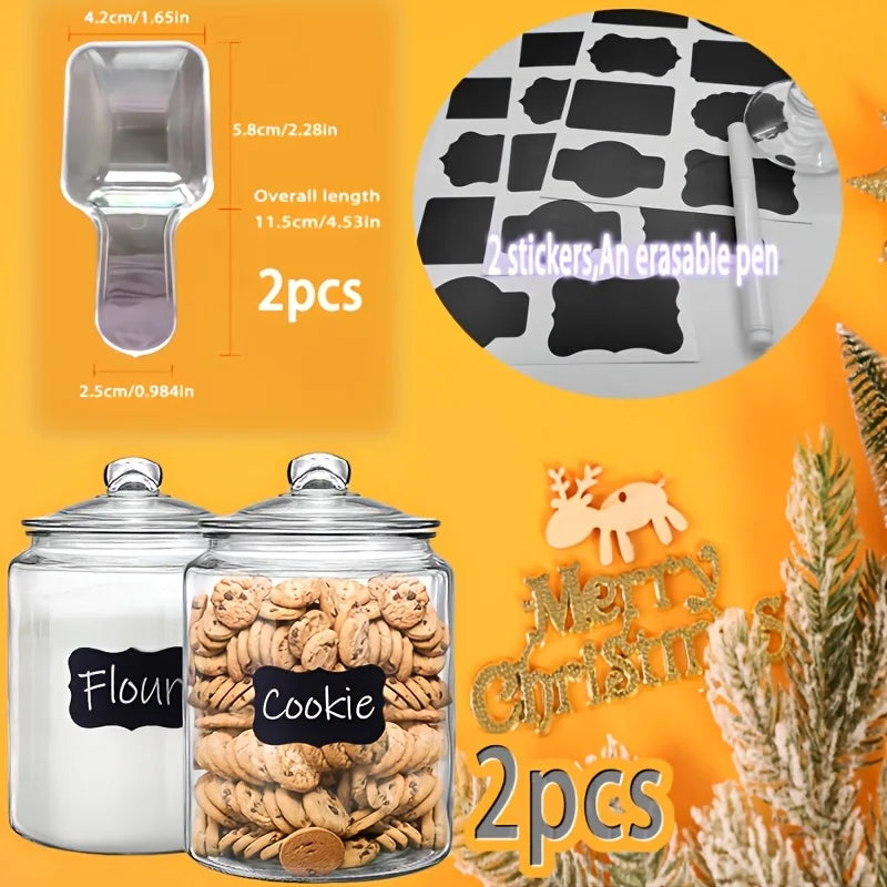 2pcs Glass Pantry Jar with Clamshell Lid for Pantry And Kitchen Countertops - Hand Washed, Reusable Round Container for Biscuits, Candy, Pasta - 1 Set Of 2pcs