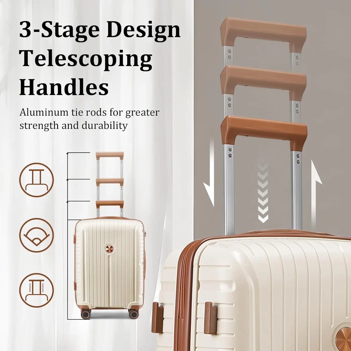 Travel Luggage Set, PP Hard Shell Lightweight Durable Suitcase with Backpack and Small Toiletry Bag, TSA Lock, Spinner Wheels