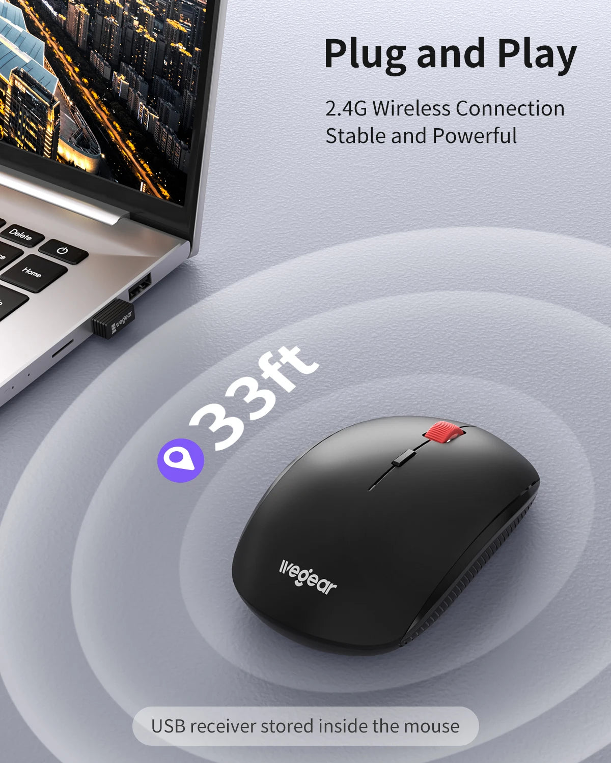 wegear Wireless Mouse 2.4G Slim Mini Cordless Mouse Ergonomic Grips 5Level Adjustable 4000DPI Portable Optical Computer Mice