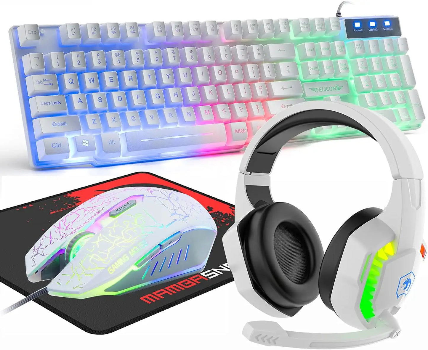 MANBASNAKE T11 Wired Gaming Keyboard and Mouse Headset Combo Rainbow LED Backlit