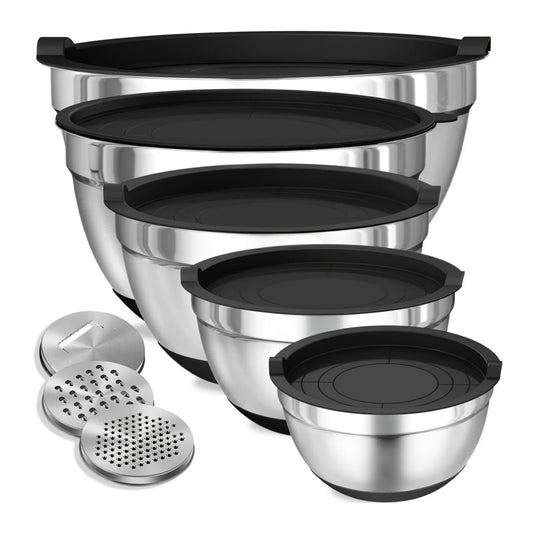 8PCS Stainless Steel Mixing Bowl Set with Airtight Lids Black Kitchen Bowls for Baking and Serving