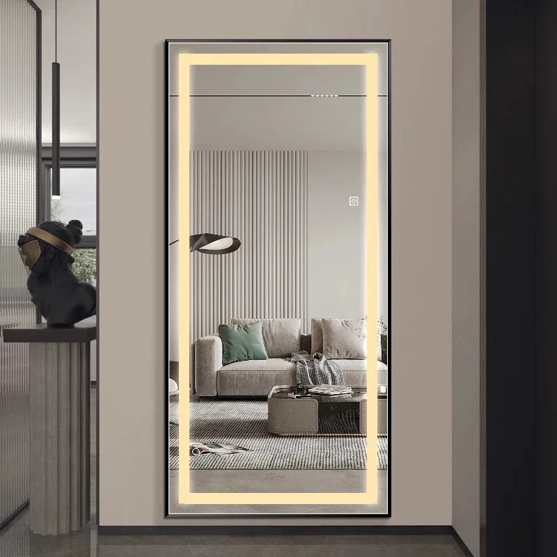 Fashion Aluminum Alloy Frame Full Body Mirror Wall Hanging Bedroom Fitting Mirror with Led Light Clear Full Body Mirror Vanity