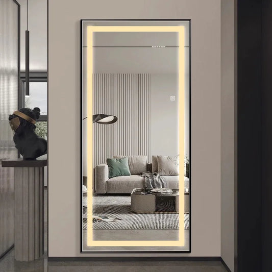 Fashion Aluminum Alloy Frame Full Body Mirror Wall Hanging Bedroom Fitting Mirror with Led Light Clear Full Body Mirror Vanity
