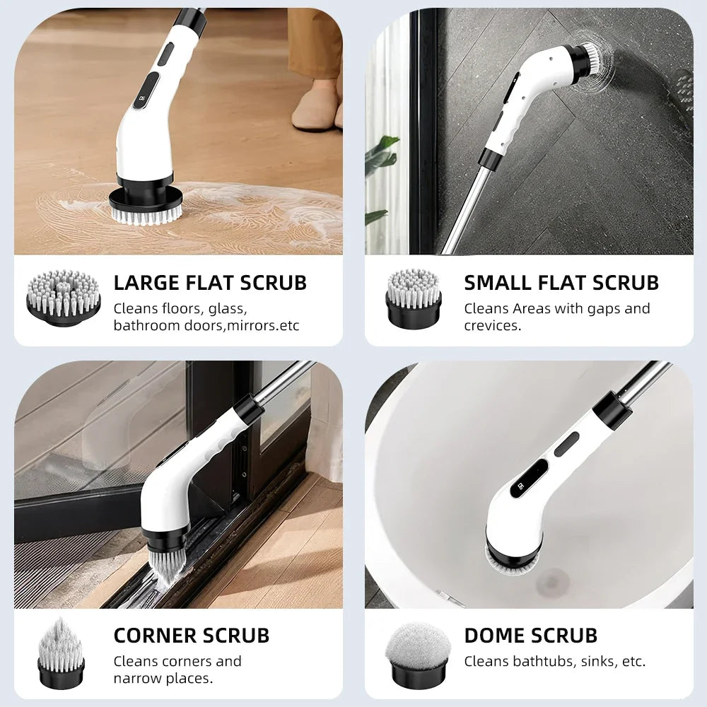 9-in-1 Cordless Electric Cleaning Brush, Rotating Scrubber Multifunctional Household Cleaner for Kitchen, Bathroom & Floor