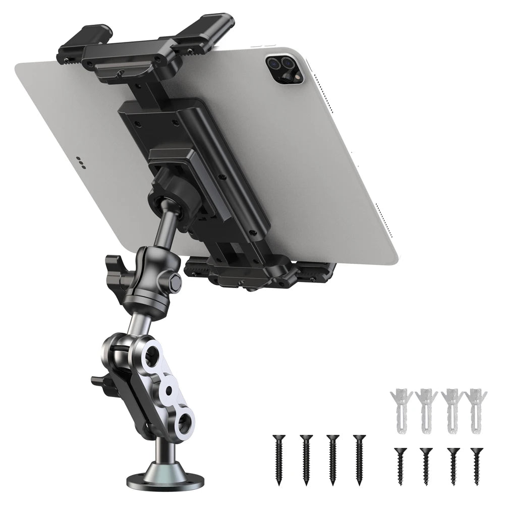 Heavy Duty Tablet Holder with Screw 2-Stage Phone Stand 360 Degree Rotable Car Dashboard Phone Mount for Car Bike Boats Trucks