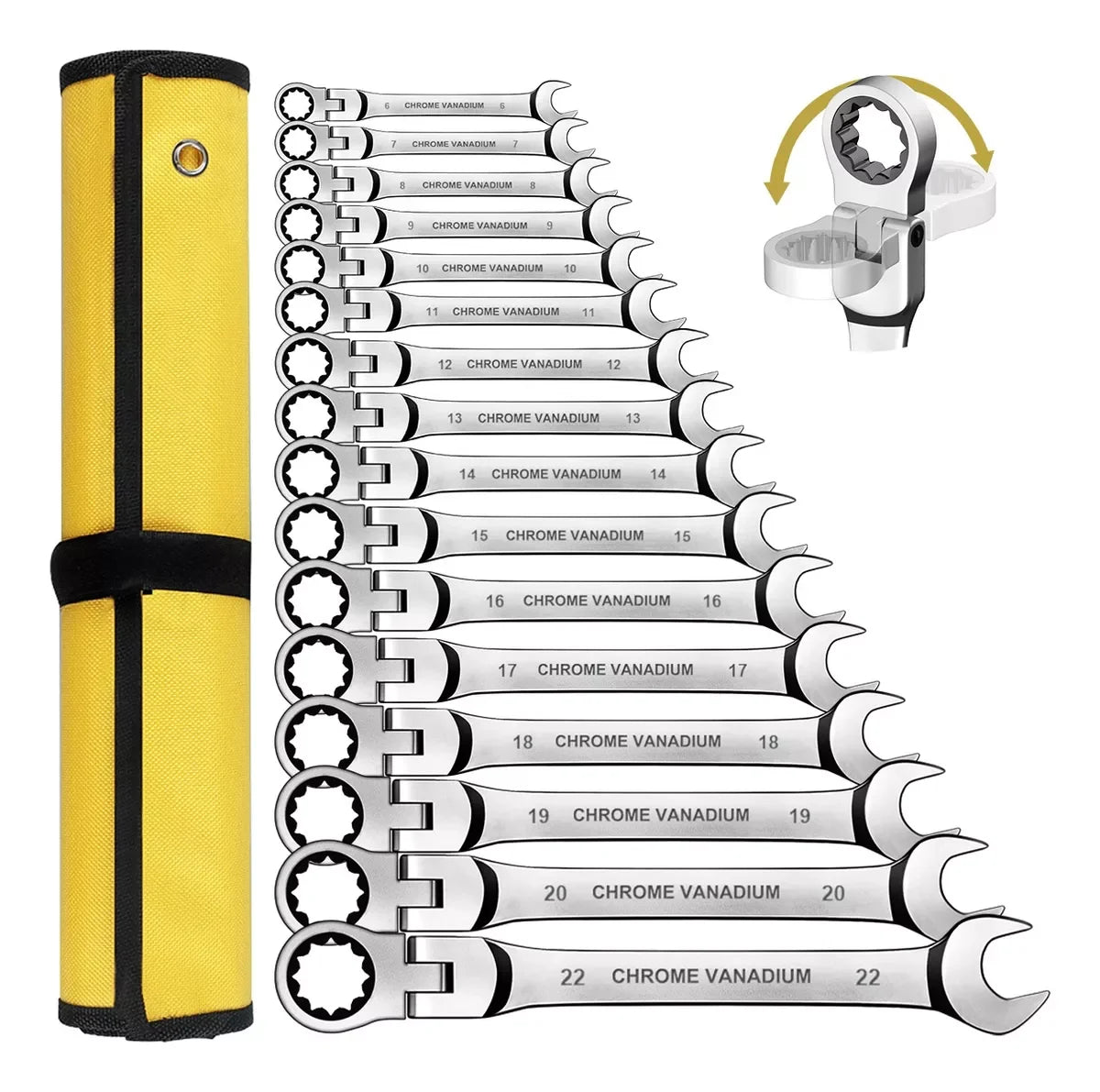 Flexible Head Ratchet Wrench Set With 72 Teeth Crv