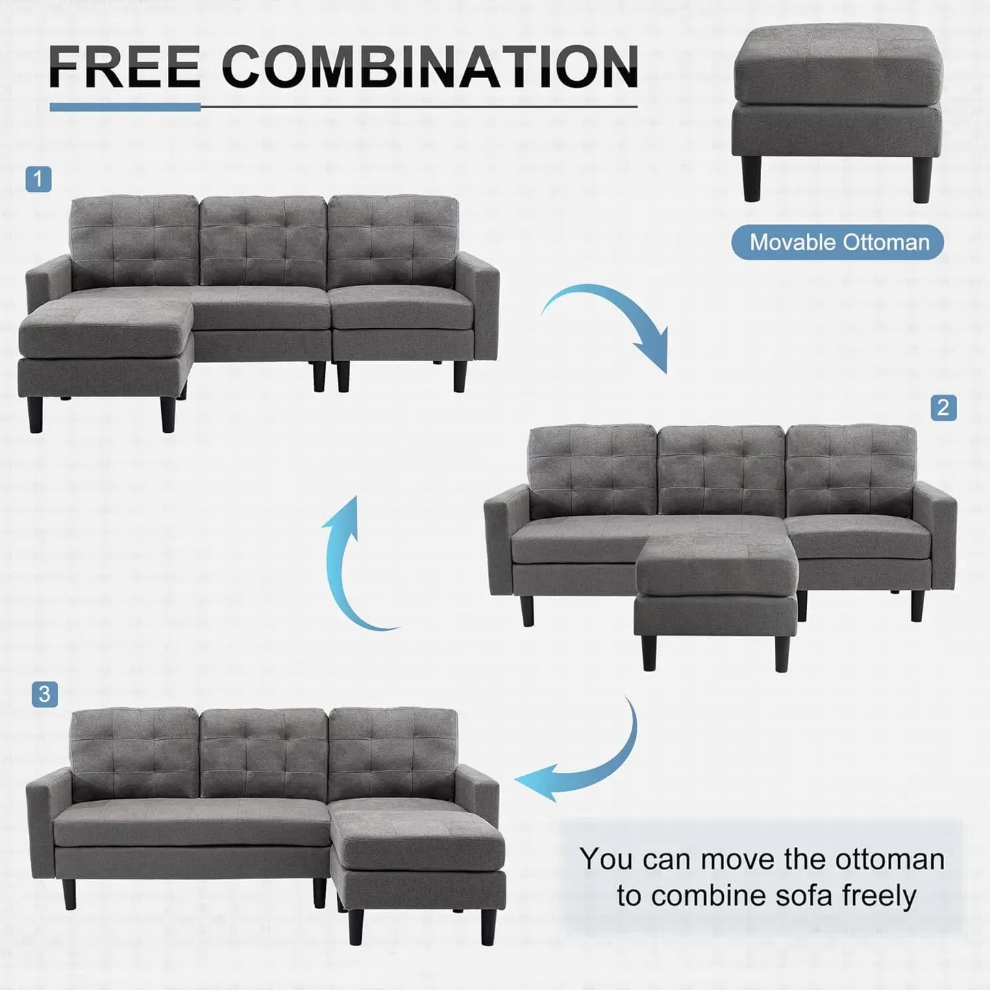 Modern L-Shaped Convertible Sofa With Reversible Chaise