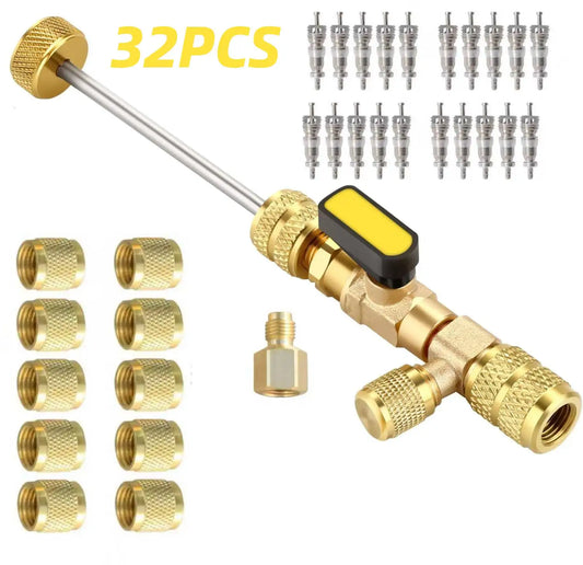 Professional Dual Size 1/4" & 5/16" Valve Core Remover/Installer Tool Kit for HVAC R32 R410A Removal for Air Conditioning Repair