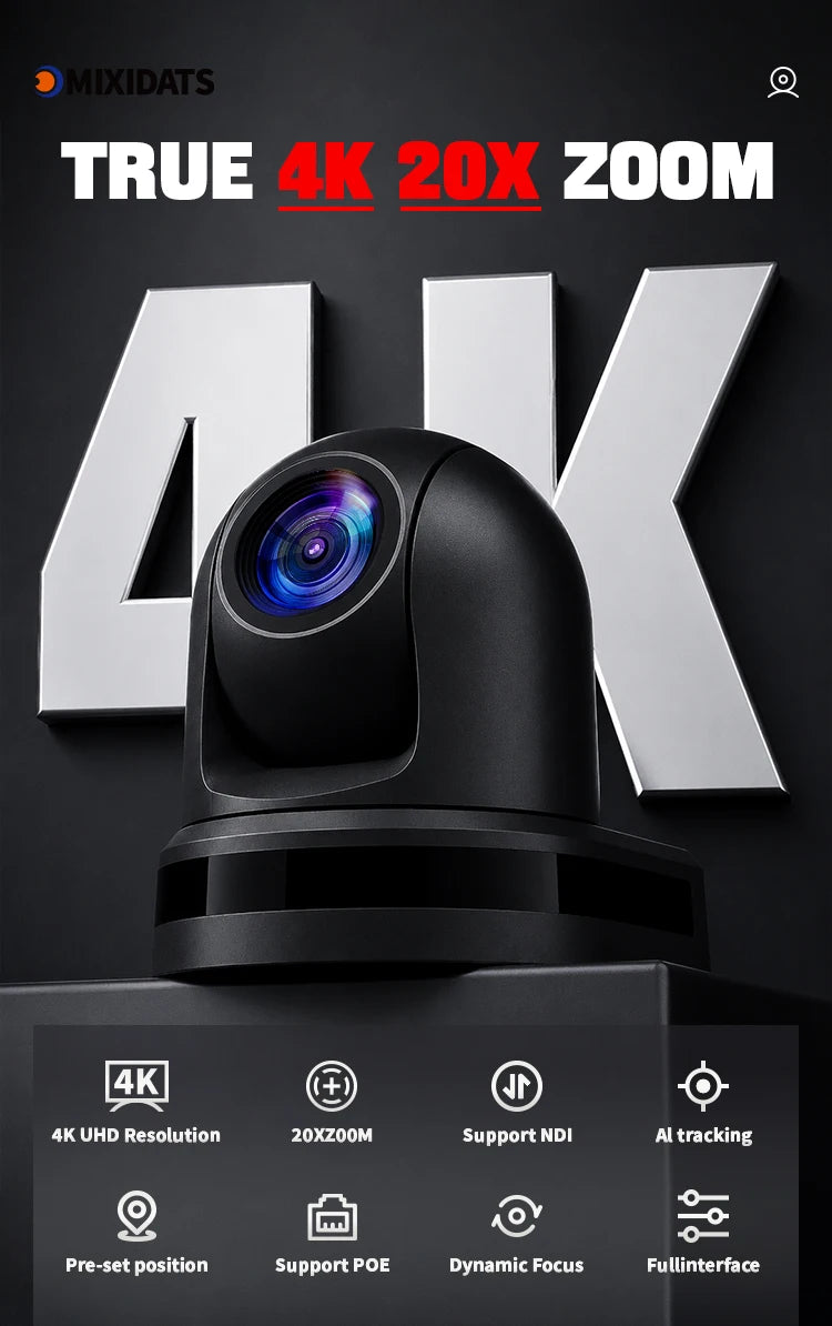 4K NDI PTZ Camera 1-10pcs 20X Zoom Video Conference Camera for Church Business Meeting Optional 1 Controller Keyboard Kit