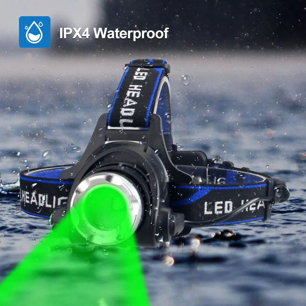 Powerful LED Headlamp Telescopic Zoomable Head Torch Outdoor Waterproof Rechargeable Fishing Camping Portable Headlight