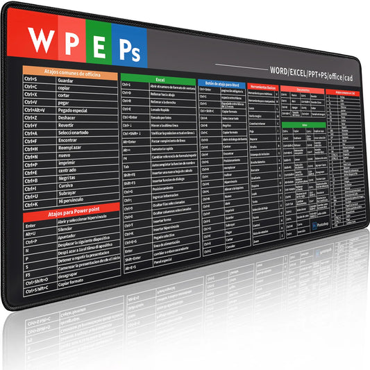 Spanish Excel/Word/Windows/PPT Cheat Sheet Mouse pad, Computer Keyboard Pad for Office Workers Students Office Desk Mat