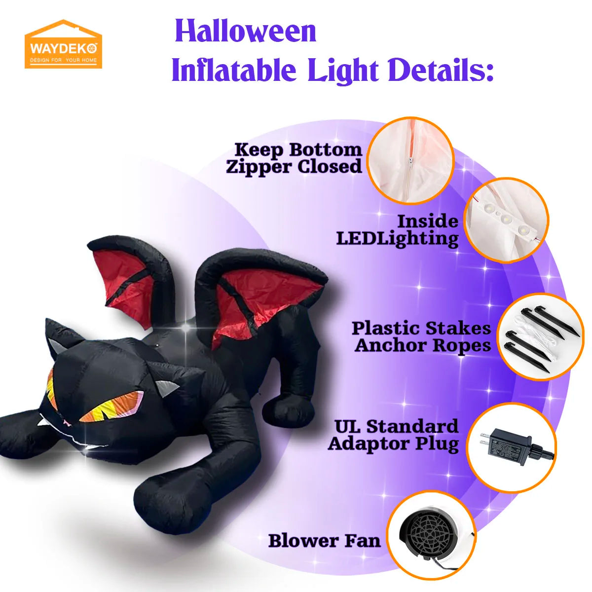 Halloween Inflatable Ghost Pumpkin Black Cat Spider Decoration with LED Lights for Home Yard Lawn Indoor and Outdoor Decoration