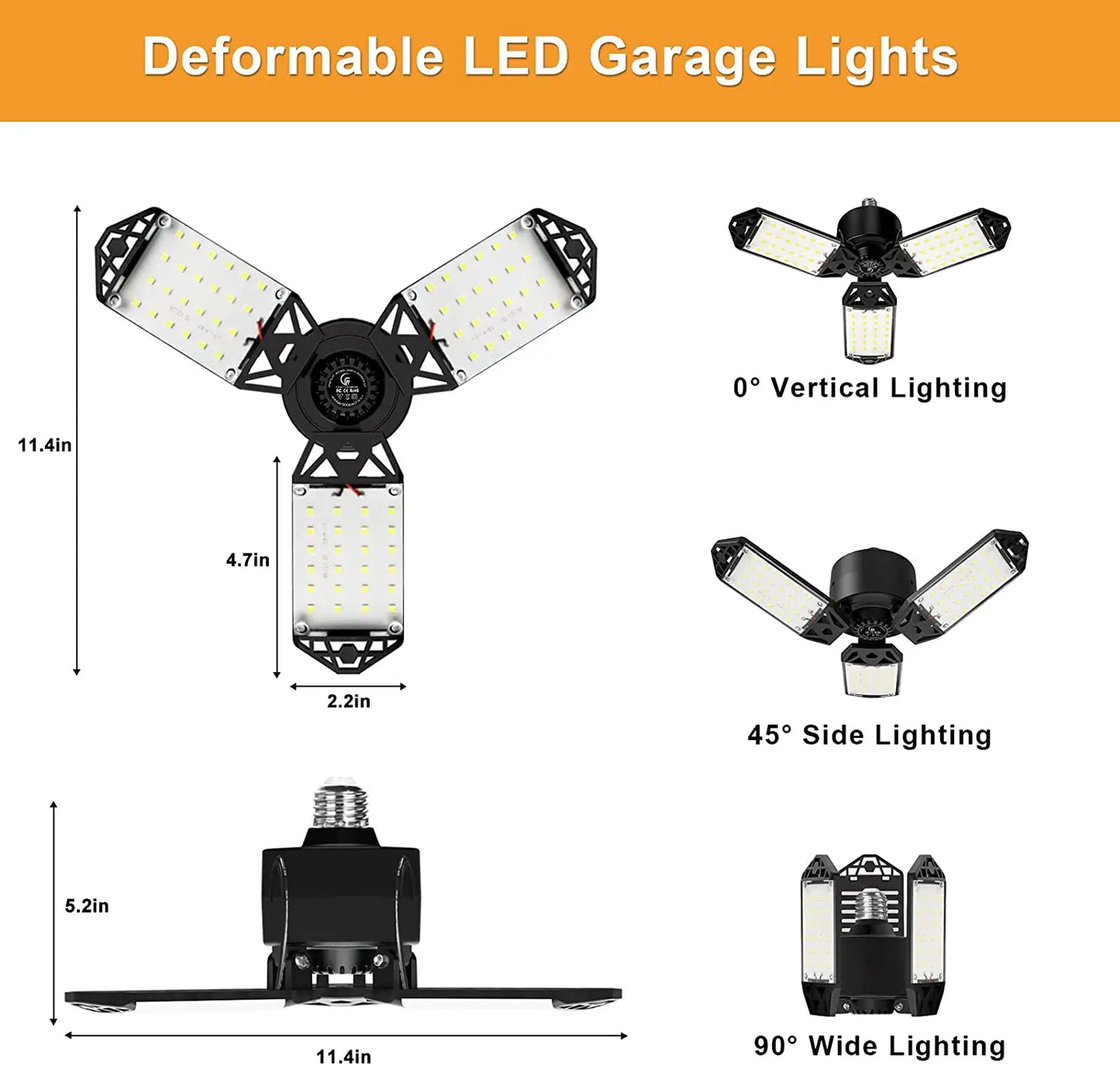 LED Garage Lights with 7/10+1 Adjustable Panels E26/E27 Ceiling Shop Work Lamp 150W 6500K Bulb for Workshop Industrial Lighting