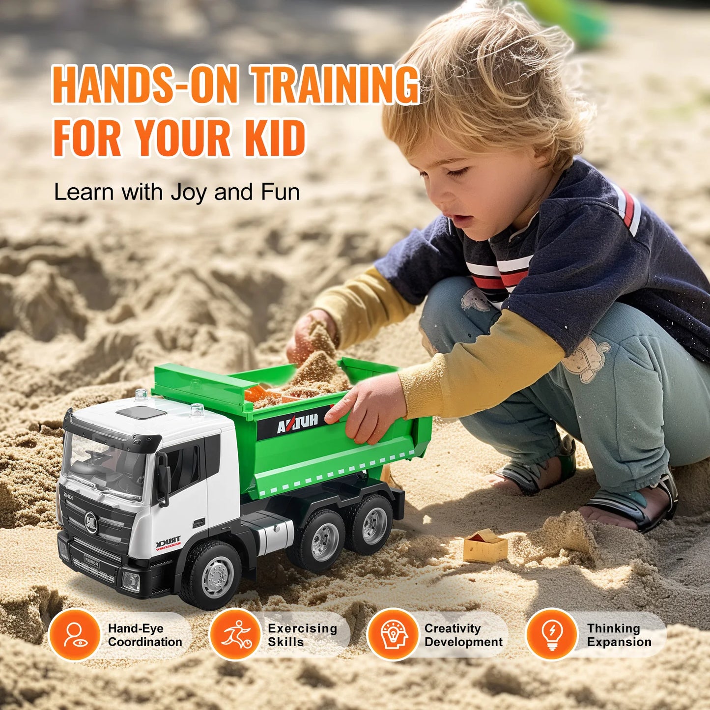 SucceBuy RC Dump Truck 9-Channel Remote Model Car Toys Bulldozer Engineering Vehicle for Toddlers Kids Christmas Birthday Gifts