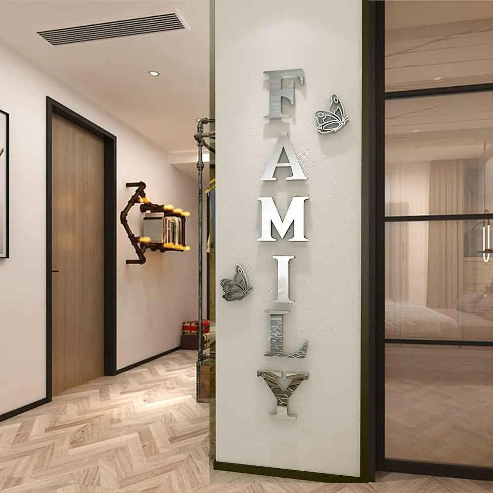 Large 3D Home Mirror Wall Stickers DIY Removable English Letters Family Acrylic Self-adhesive Mirror Wall Decals for Home Decor
