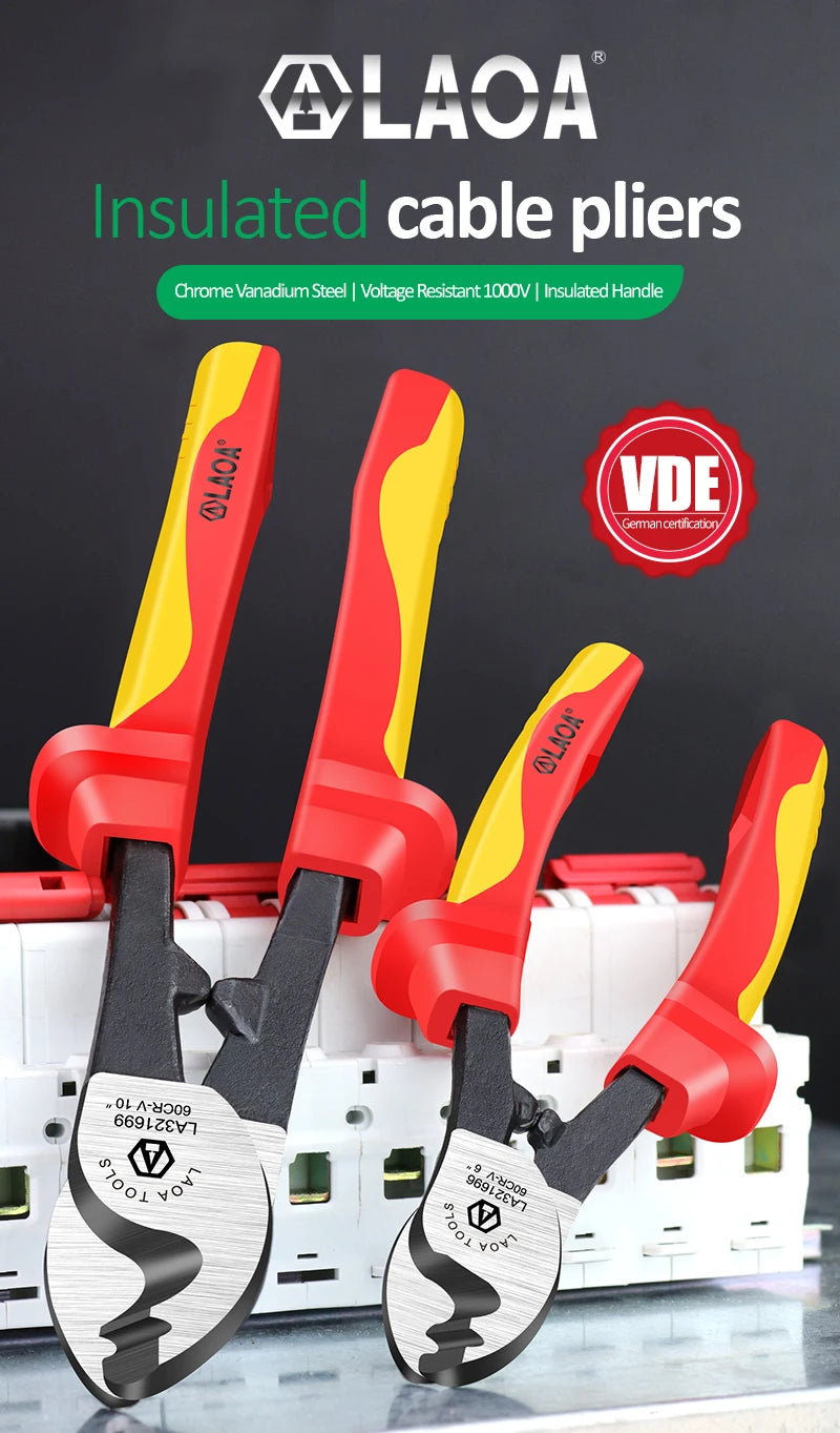 LAOA Insulated Cable Cutter Professional 1000V Wire Stripping Pliers Heavy-Duty Multi-Tool for Electricians High Voltage Safety