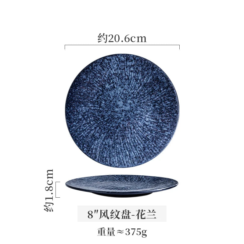 Ceramic Steak Plates Set Dinnerware Underglaze Flat Round Plates for Home Kitchen Restaurant Service