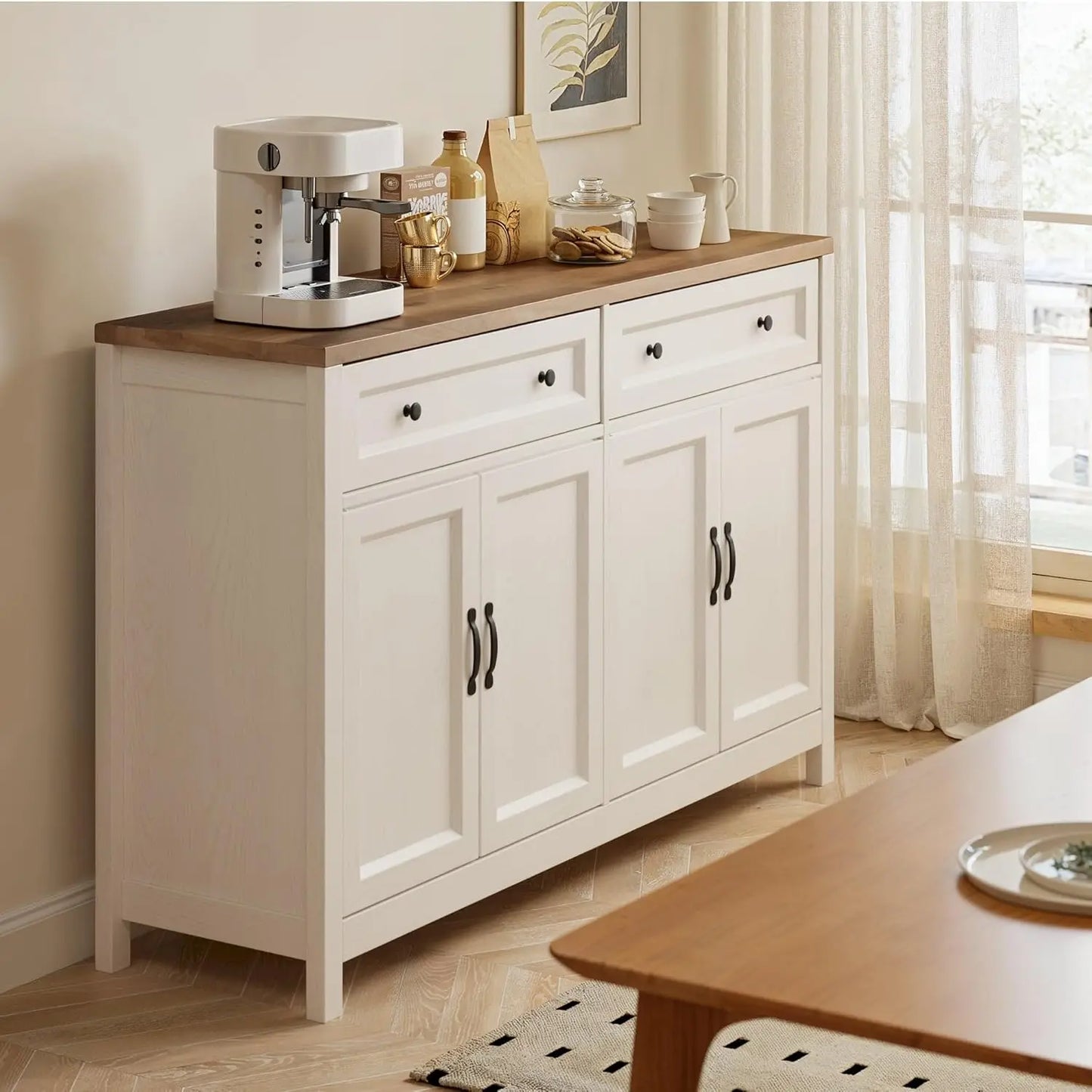 Custom Farmhouse Sideboard Buffet Cabinet, 15.7x55.1x35.3 Inch Storage Cabinet with Drawers and Doors, Multifunctional Coffee Ba