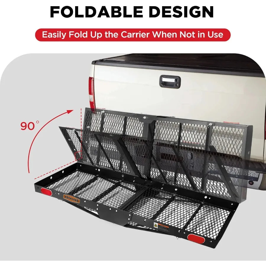 Steel Foldable Cargo Carrier with Reflectors 750 LBS Capacity 60 x 20 x 2.5 Hitch Mount for 2 Receivers Compatible with Class I