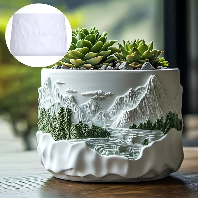 Mountain relief succulent plant flowerpot resin silicone mold mountain stream flowing water storage box candle cup gypsum molds