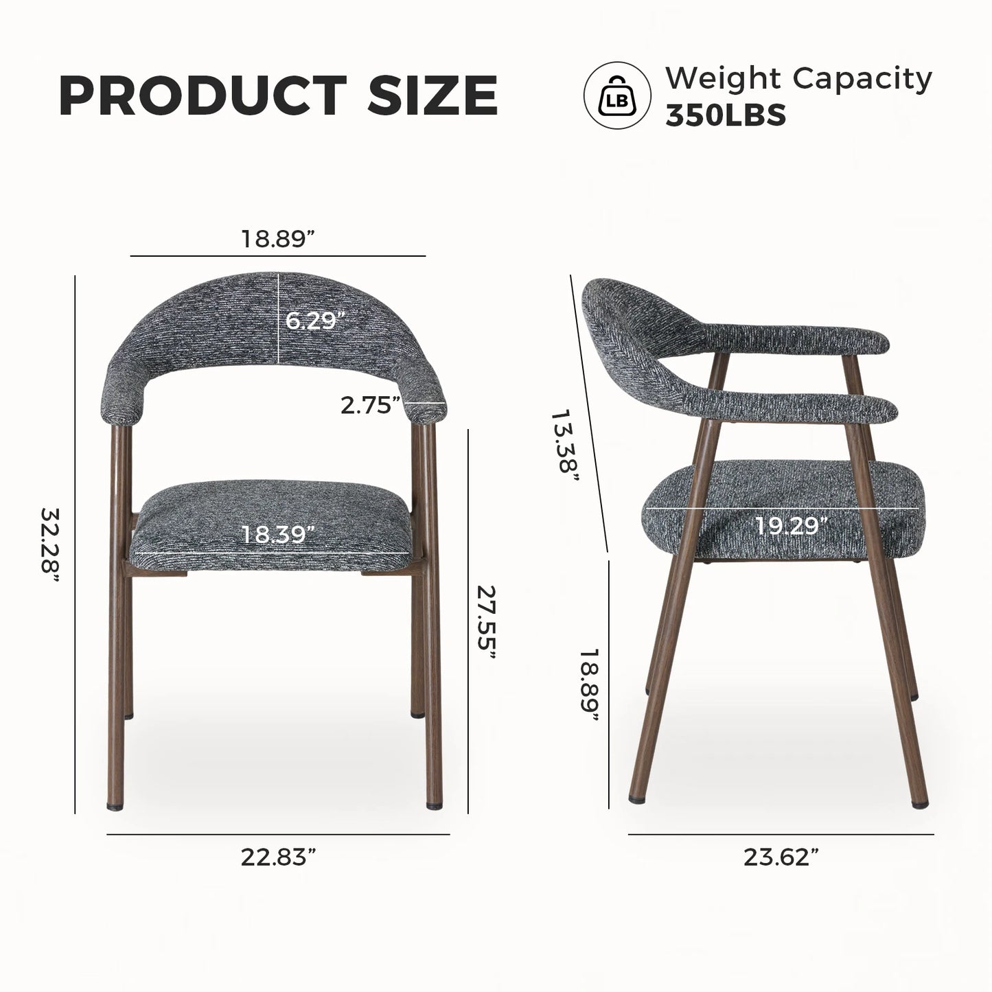 MCQ Ergonomic Backrest Office Chair Set of 2 Modern Linen Fabric Upholstered Side Chairs with Curved Backrest Metal Frame Chairs
