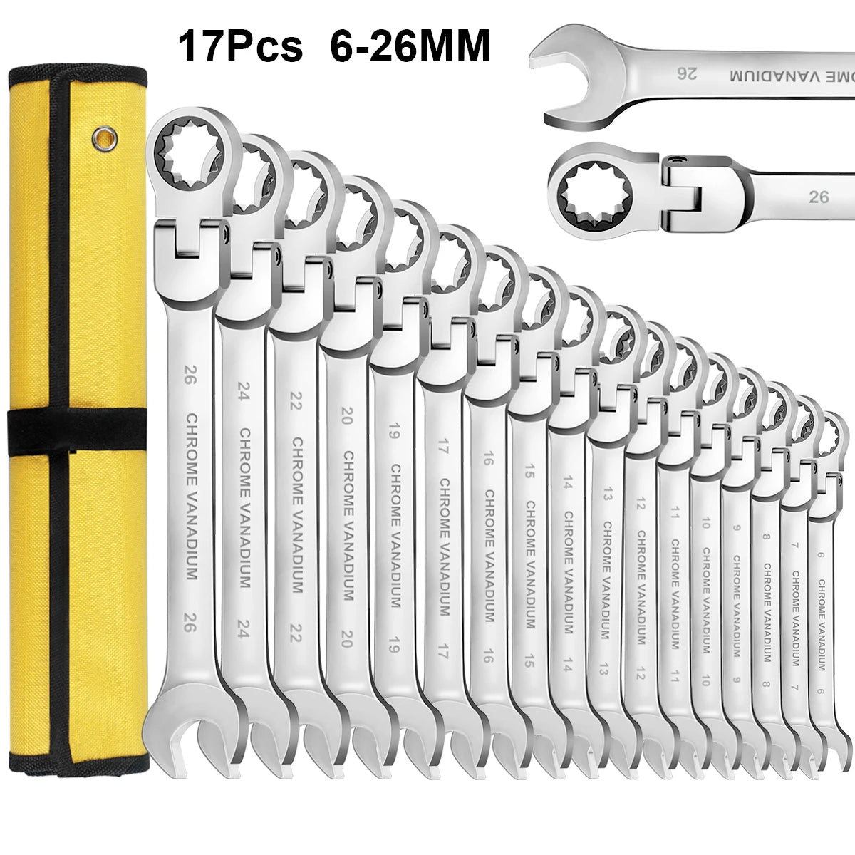 Flexible Head Ratchet Wrench Set With 72 Teeth Crv