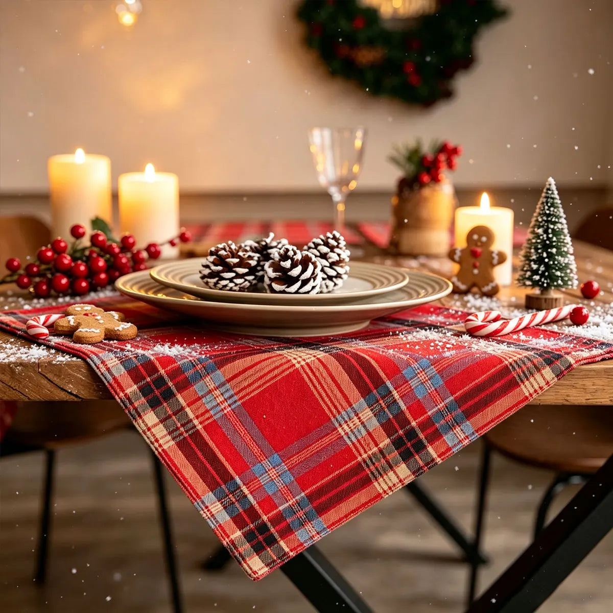 2/4/6Pcs Christmas Tartan Plaid Placemats Washable Table Mats for Holiday Dining Table Decor