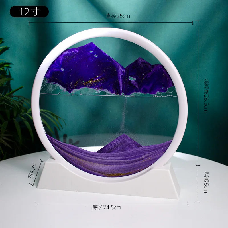 7/12inch Moving 3D Sand Art Picture Round Glass Hourglass Deep Sea Sandscape In Motion Display Flowing Sand Frame For home Decor