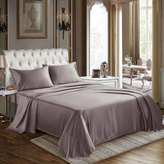 Satin Sheets Queen Size 4 Piece Bed Sheet Set with Silky Deep Pocket Fitted Sheet Flat Sheet and 2 Pillowcases