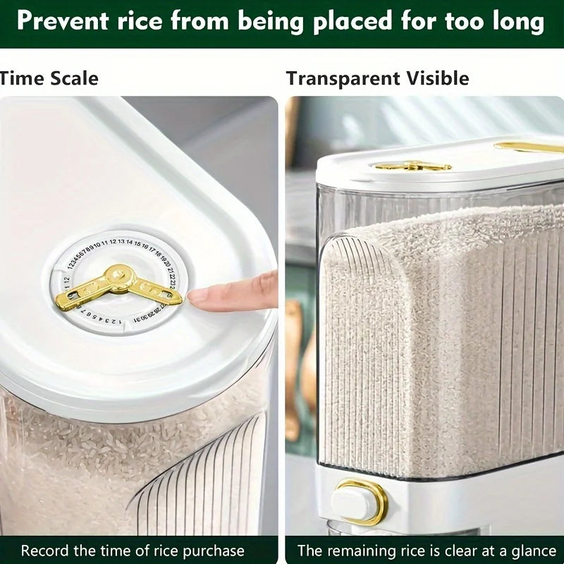 Rice Pantry Dispenser With Measuring Cup And Time Markings