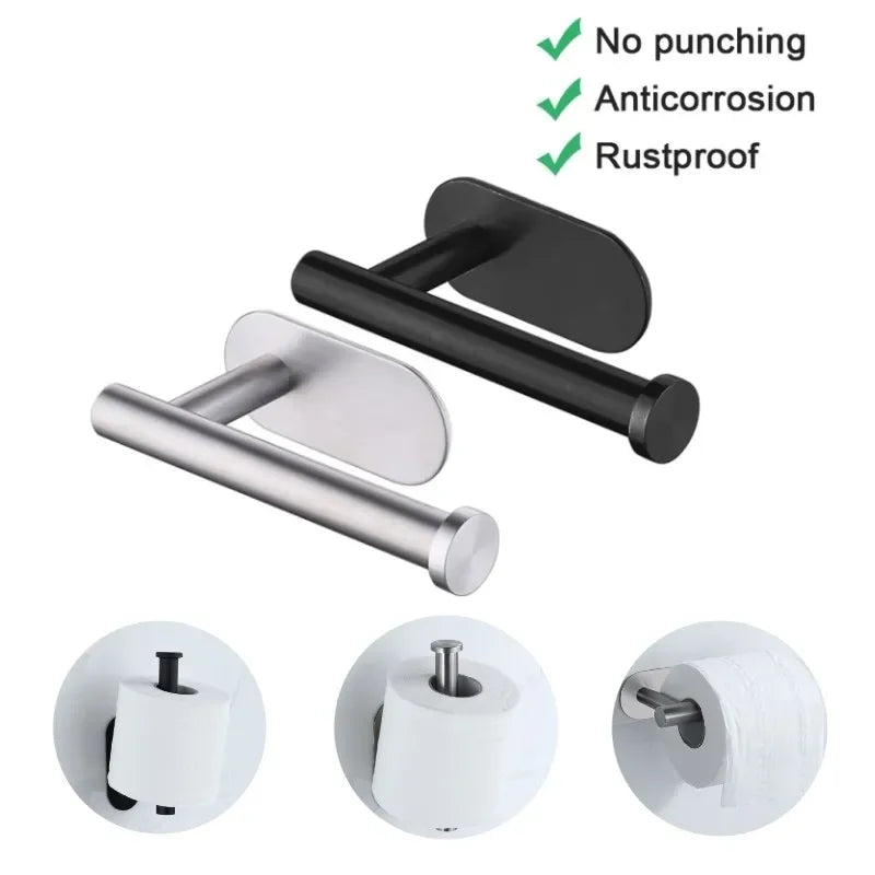 Wall Mounted Rustproof Stainless Steel No Punching Toilet Holder