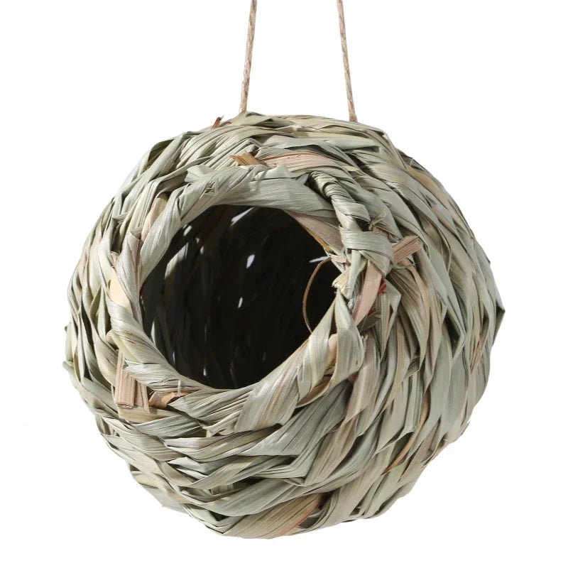 2024 New Birds Nest Bird Cage Grass Egg Cage Bird House Outdoor Decorative Weaved Hanging Parrot Nest Houses Pet Bedroom