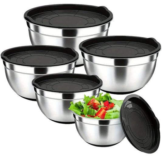 Stainless Steel Nesting Mixing Bowls Set Five Piece Kitchen
