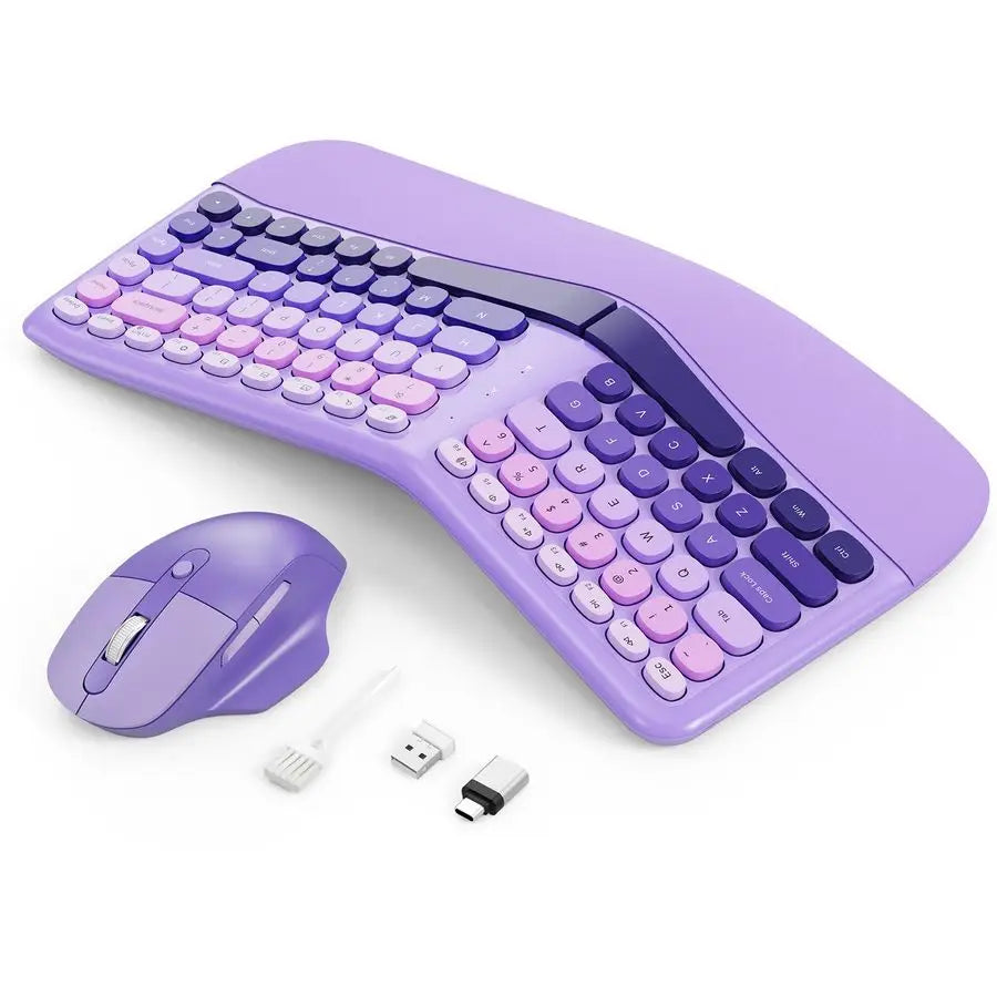 Wireless Keyboard and Mouse, Mechanical Gaming Set with Wrist Rest amp OTG amp Brush Ideal for Windows PC, Home, Office and Coll