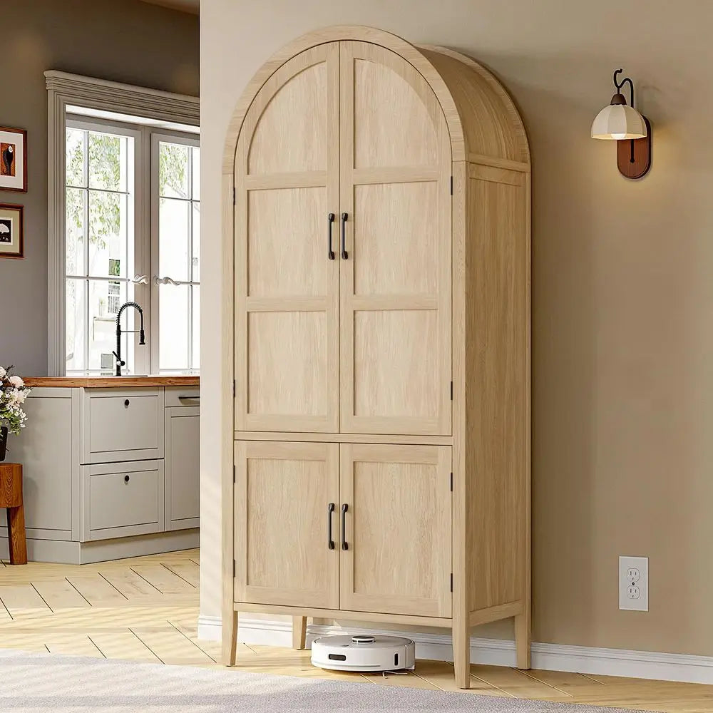 71 Tall Wooden Arched Cabinet, 5Tier Arched Kitchen Pantry Cabinet with Doors amp Shelves, Farmhouse Kitchen Arch Cabinets with