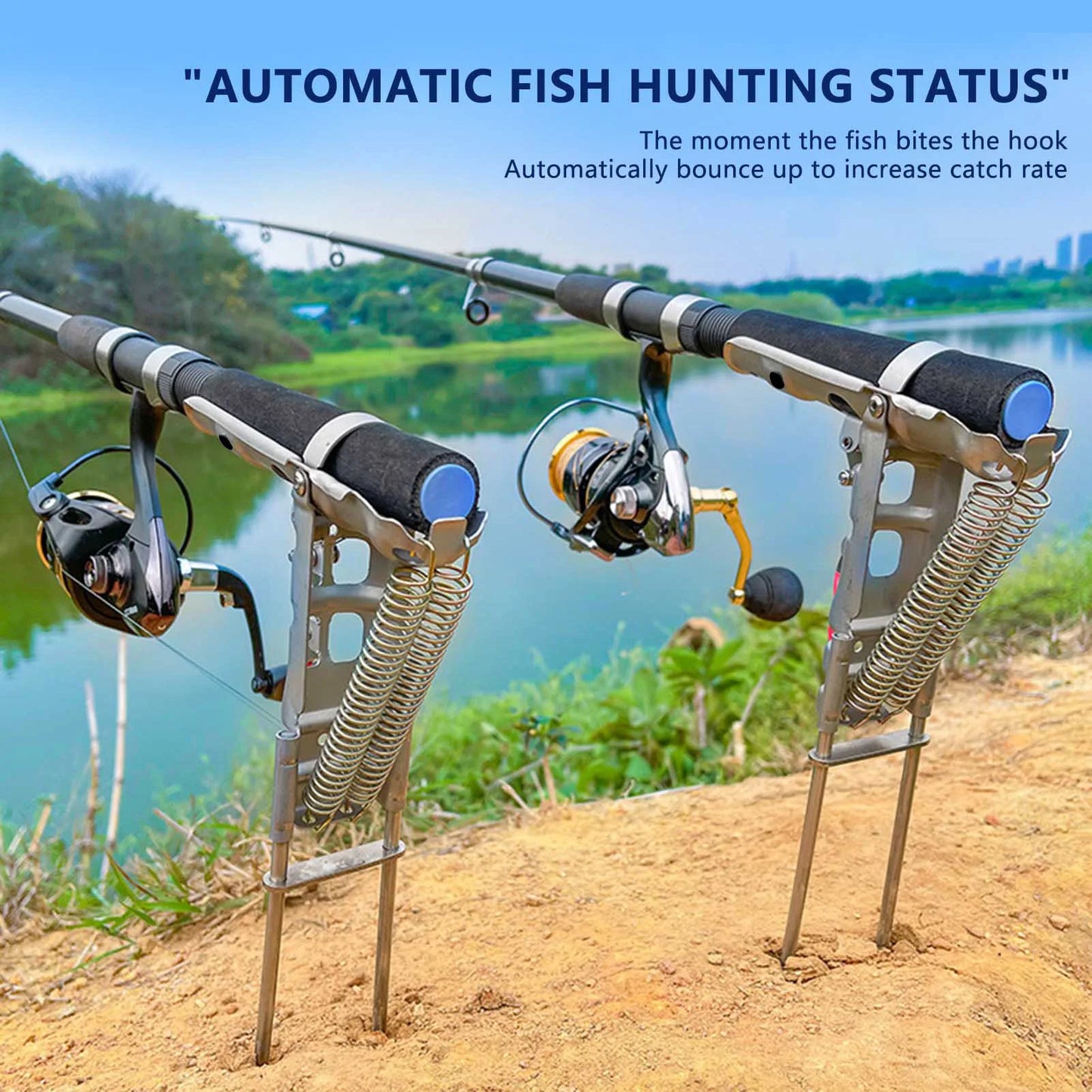 Stainless Steel Fishing Rod Holder Ground Spike Stand Double Spring Auto Hook Setting Sensitive Bite for Anglers