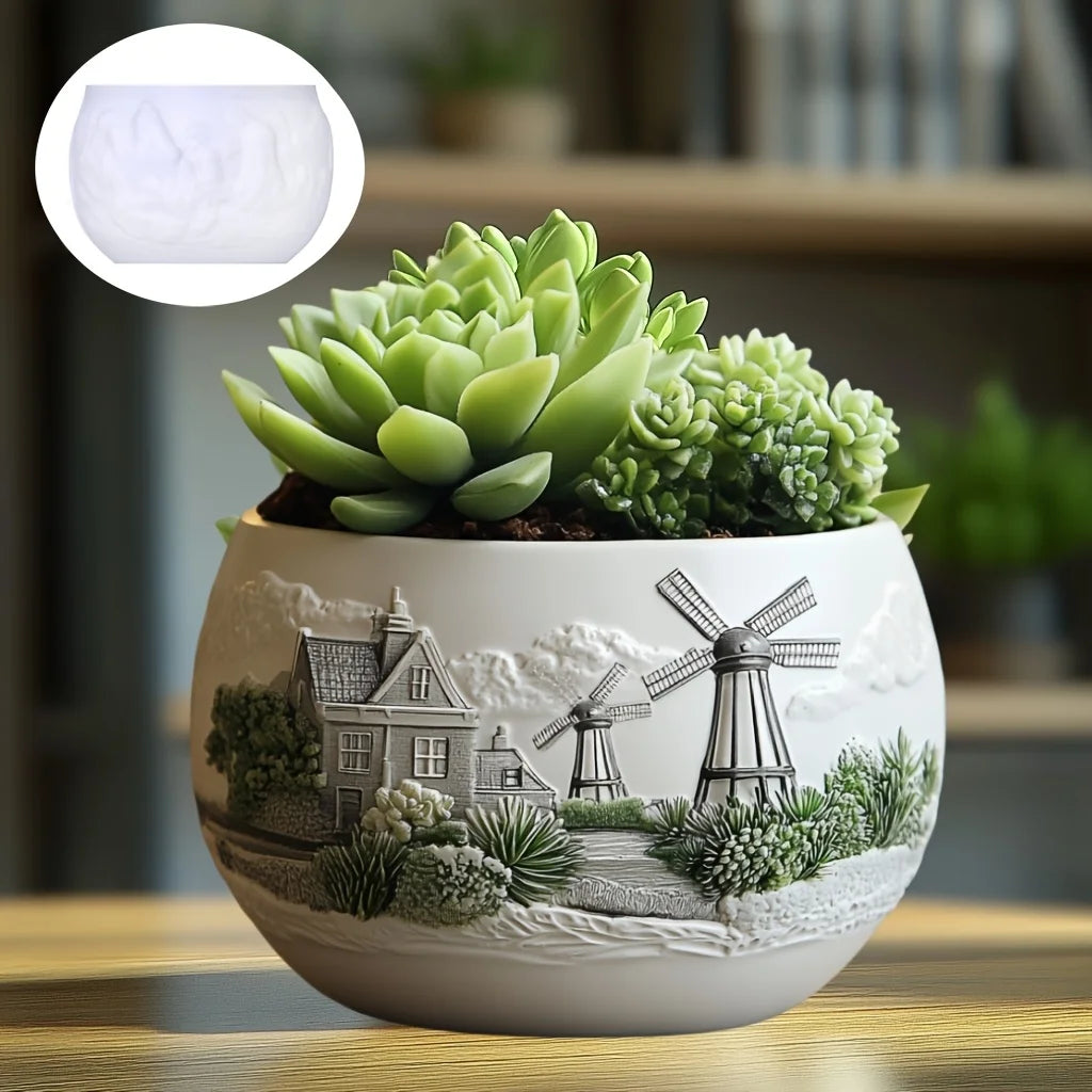Witch Magic House Relief Pumpkin Succulent Plant Flower Pot Resin Mold  House Relief Storage Box Castle Candle Cup Gypsum Molds