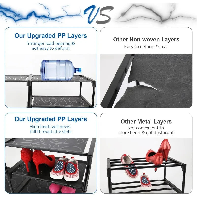 9-Tier Large Tall Shoe Rack with Covers for 40-46 Pairs