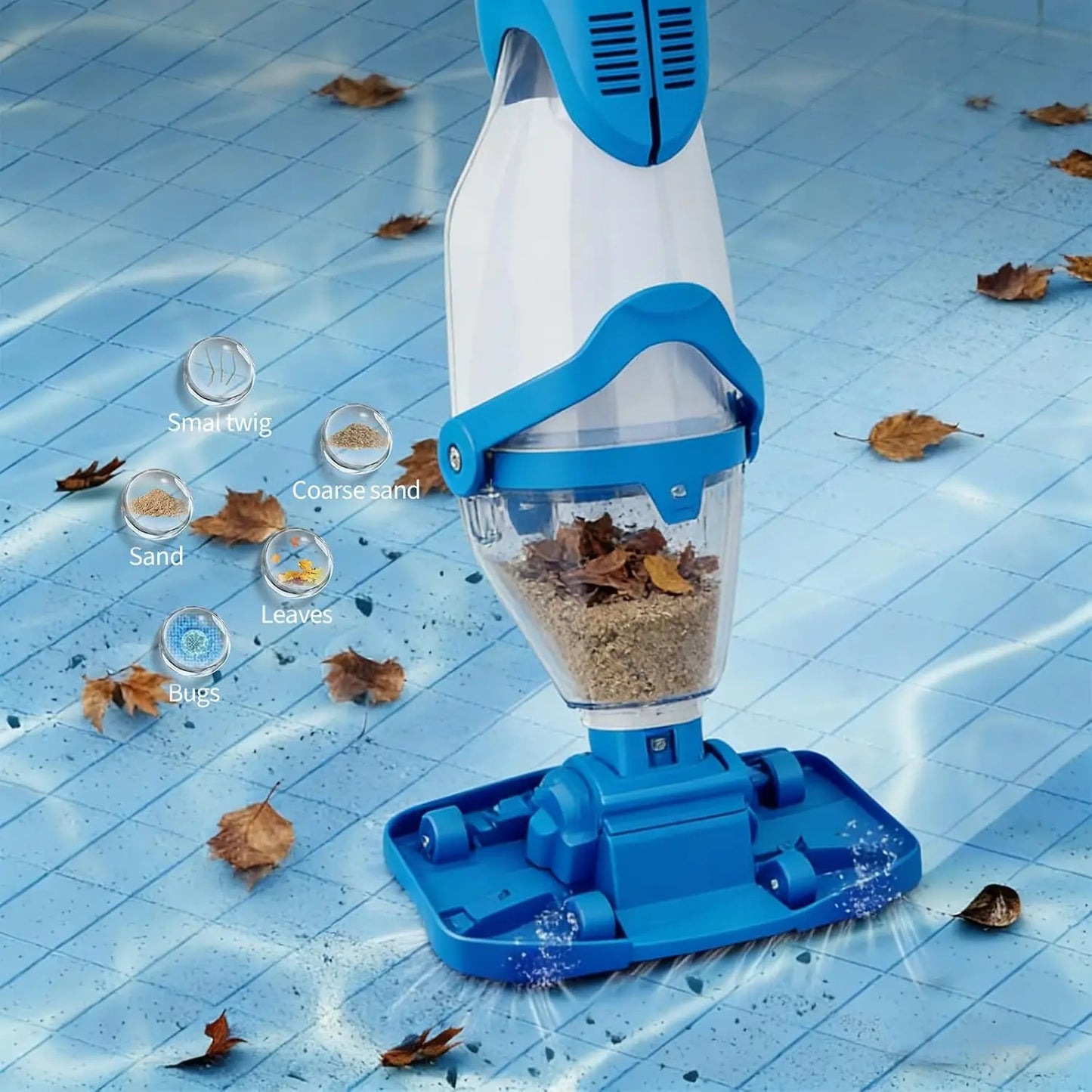 Tacleekii Handheld Pool Vacuum 19.8GPM Rechargeable Cleaner for Hot Tubs Corrosion Resistant Housing Rechargeable Battery IPX8 Waterproof with LED Dual Speed Suction