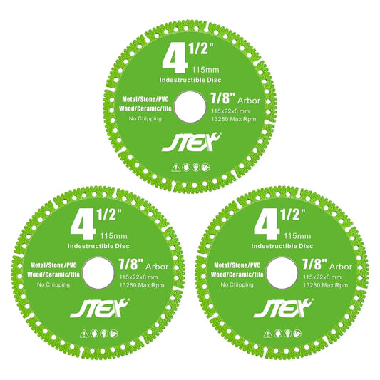 4-1/2" Diamond Blade for Angle Grinder, 7/8" Arbor, Cuts Metal, Rebar, Tile, Stone, PVC, 3-Pack