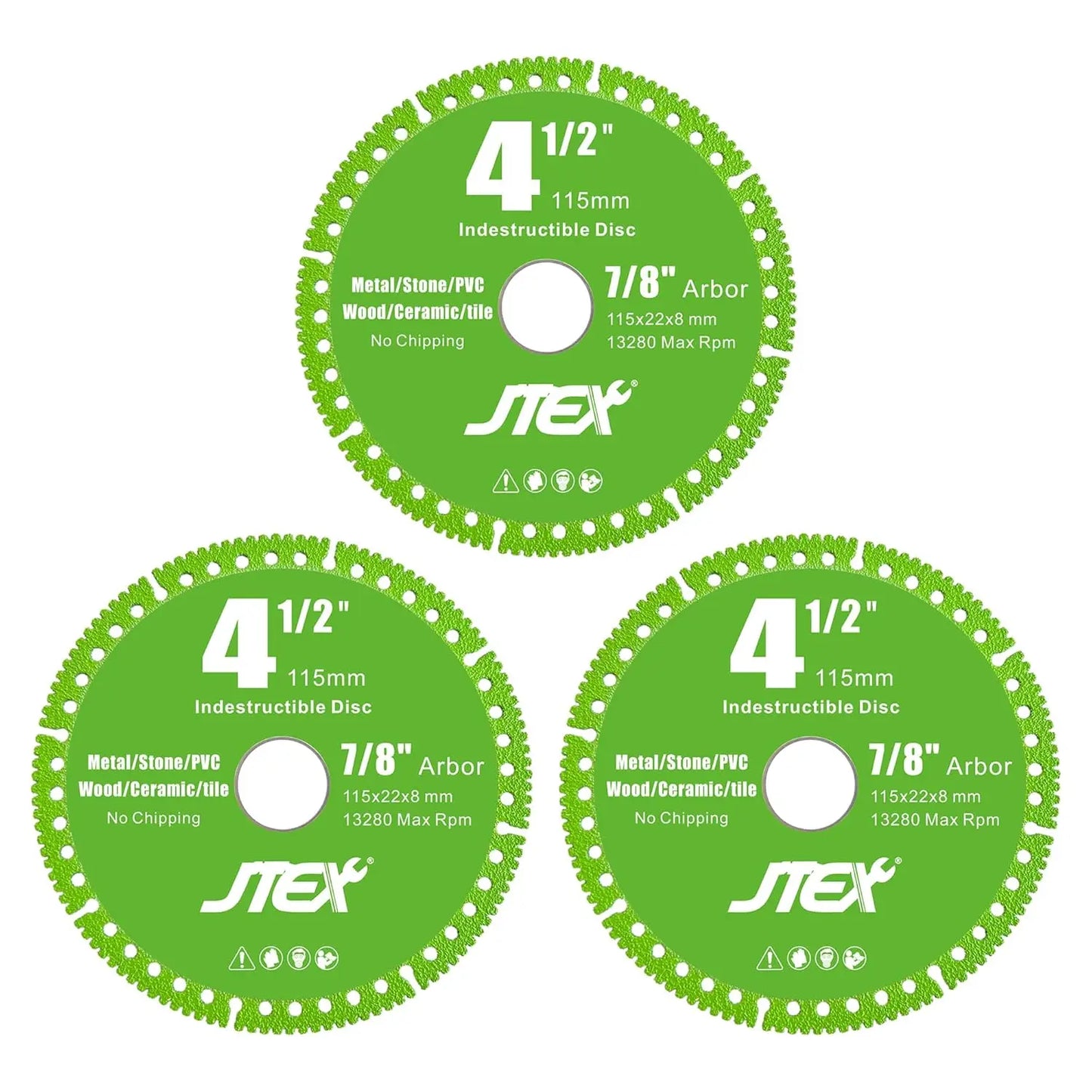 4-1/2" Diamond Blade for Angle Grinder, 7/8" Arbor, Cuts Metal, Rebar, Tile, Stone, PVC, 3-Pack
