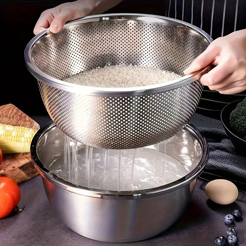 2pcs Stainless Steel Colander Set - Vegetable Fruit Pasta Strainer, Large Heavy Duty Filter Bowl