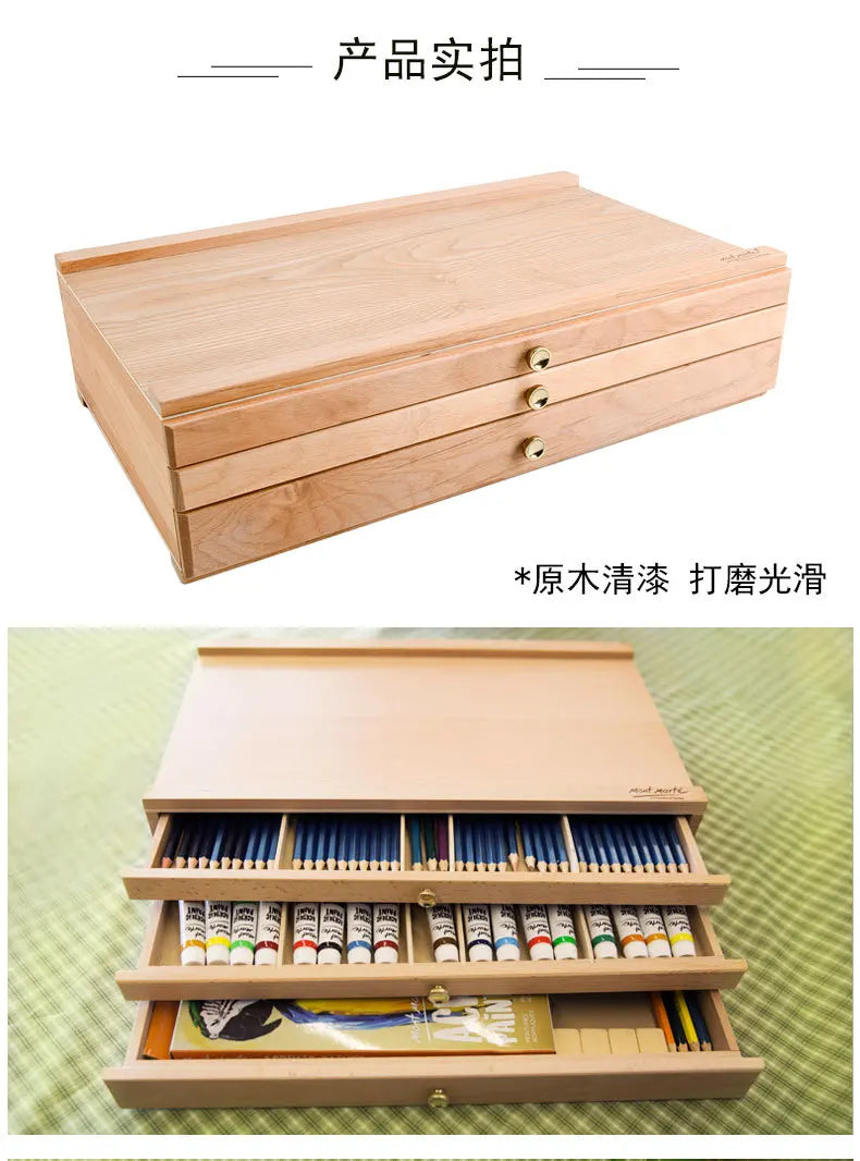 40.9x25.9cm Desktop Easel Wooden Storage Painting Box 3-layer Drawer Portable Oil Painting Box Sketch Pencil Tool Box