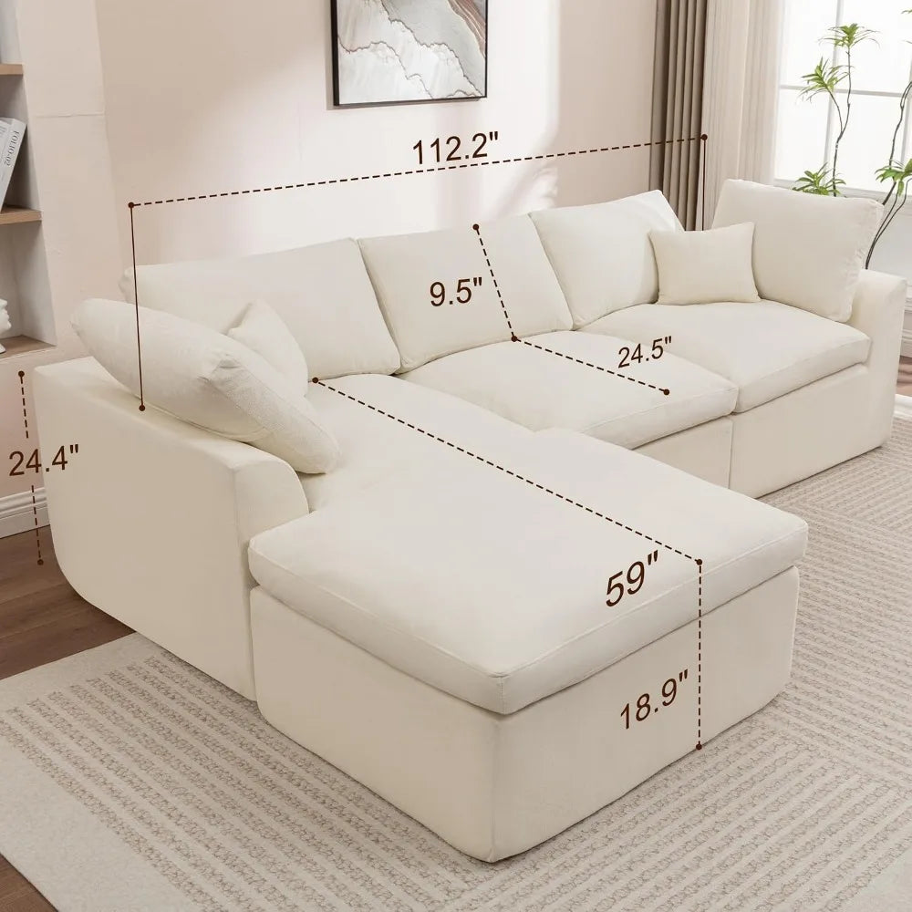 Modern Boneless Modular Cloud Sectional Sofa With Ottoman